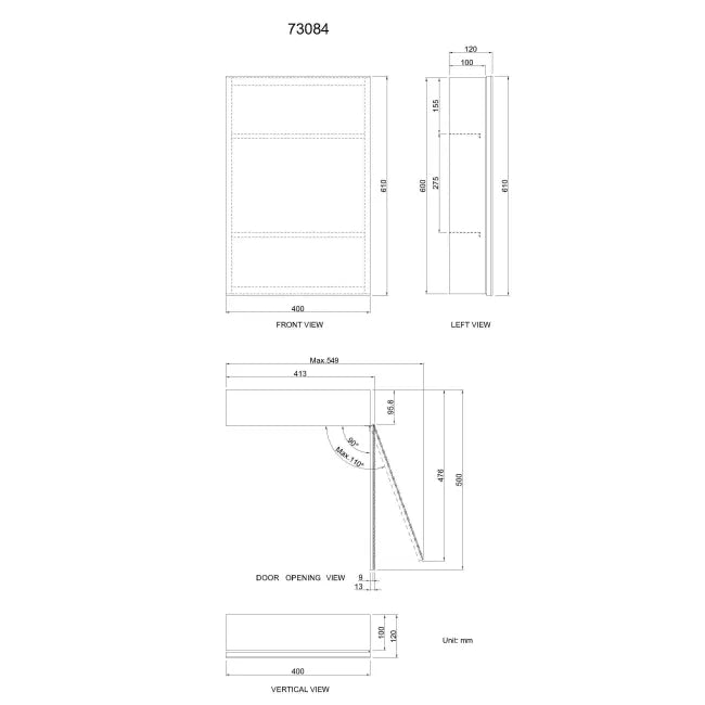 Delphi 600 x 400mm Stainless Steel Bathroom Mirror Cabinet Single Door
