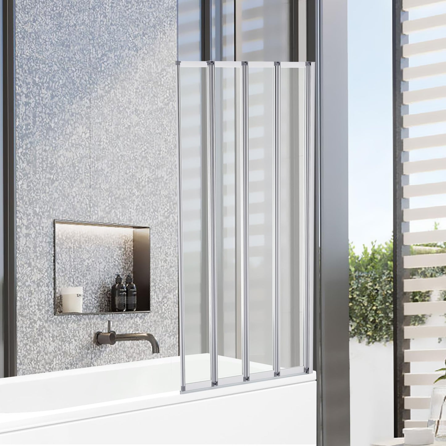 Compact 4-Fold Concertina Bath Screen - 1400x800mm - Chrome