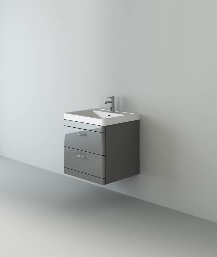 Apollo 500mm Wall Hung Unit & Ceramic Basin - Anthracite Grey
