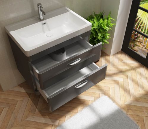 Apollo 700 wall hung Unit and Polymarble Basin Grey Gloss