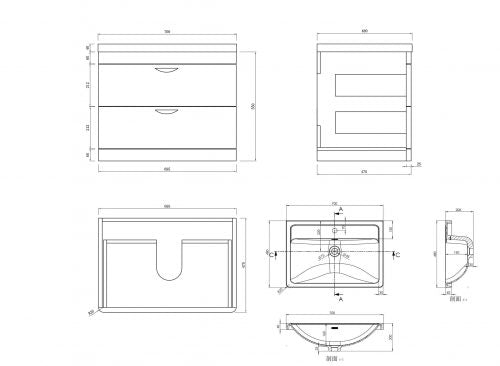 Apollo 700 wall hung Unit and Polymarble Basin Grey Gloss
