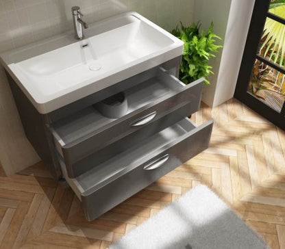 Apollo 800 wall hung Unit and Polymarble Basin Grey Gloss