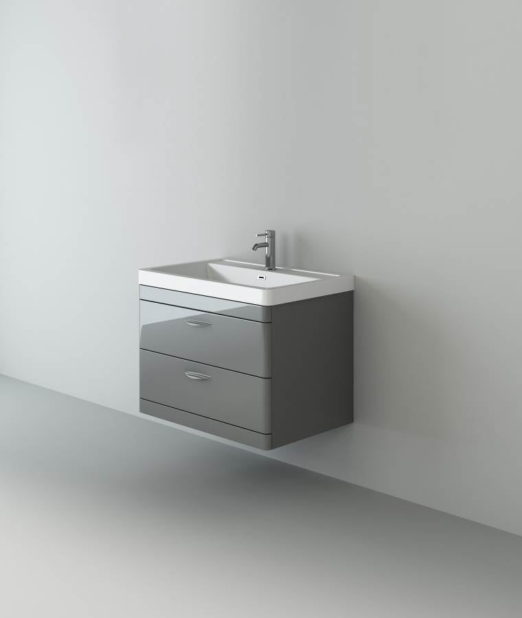 Apollo 800 wall hung Unit and Polymarble Basin Grey Gloss