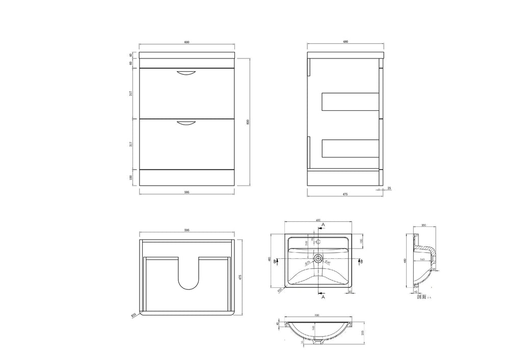 Apollo 600 FS Unit And Ceramic Basin Grey Gloss