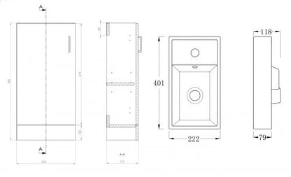 Mini 400mm Cloakroom Unit and Basin - Gloss White