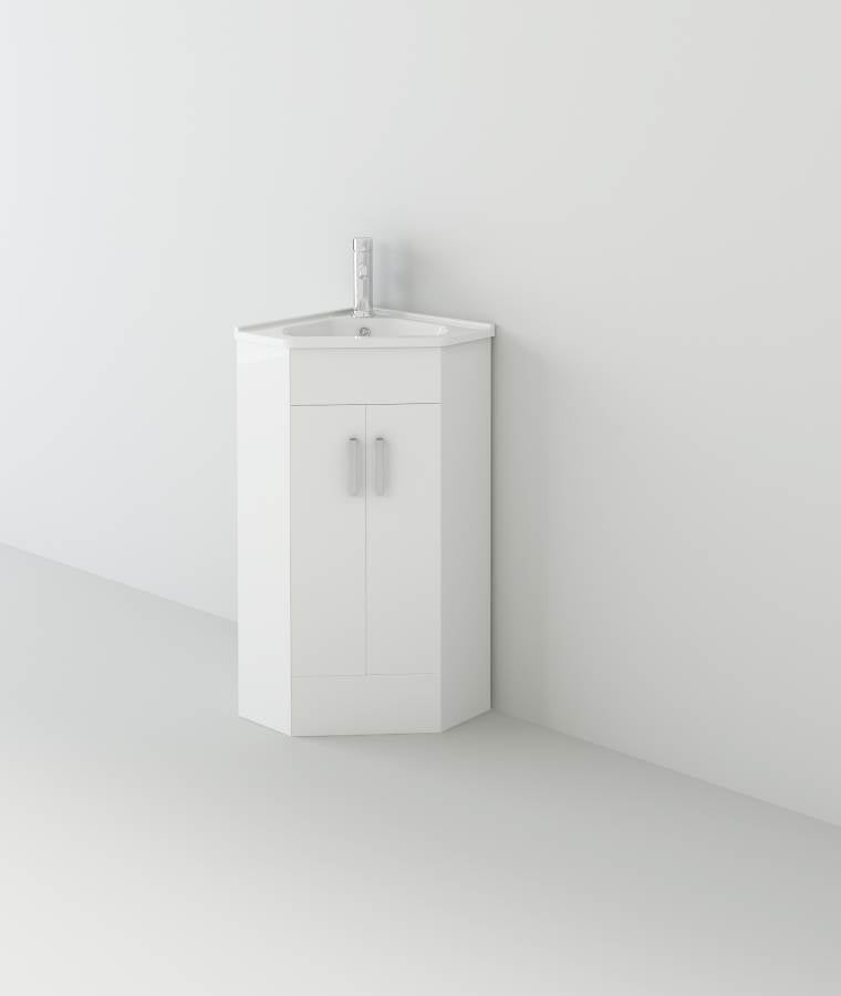 Krona Corner 400mm Unit and basin - Gloss White