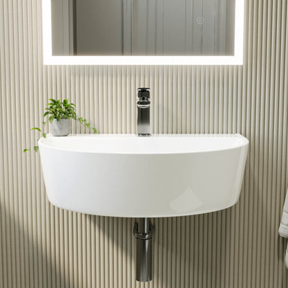 Malmo Curved Ceramic Wall Hung Cloakroom Basin White 445x330x155mm