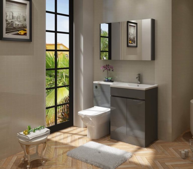 Nepara 1100mm Anthracite Grey L Shape Set (600 Unit,500 WC, Basin Right Hand)