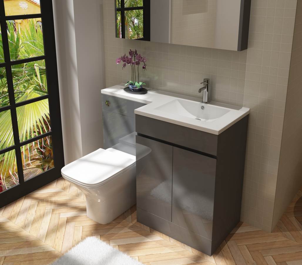 Nepara 1100mm Anthracite Grey L Shape Set (600 Unit,500 WC, Basin Right Hand)