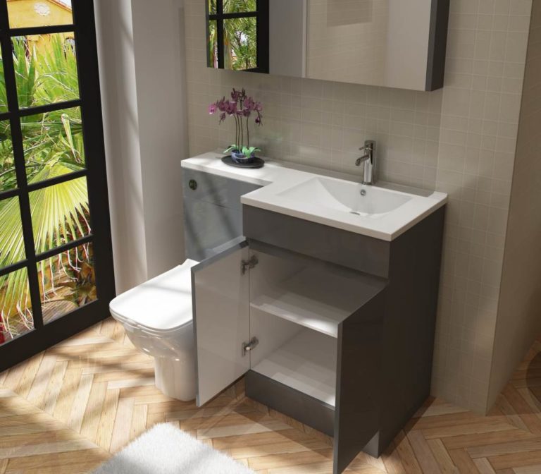 Nepara 1100mm Anthracite Grey L Shape Set (600 Unit,500 WC, Basin Right Hand)