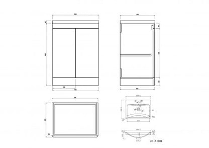 Orion 600 2 Door Floor Standing Vanity Unit With Basin - White