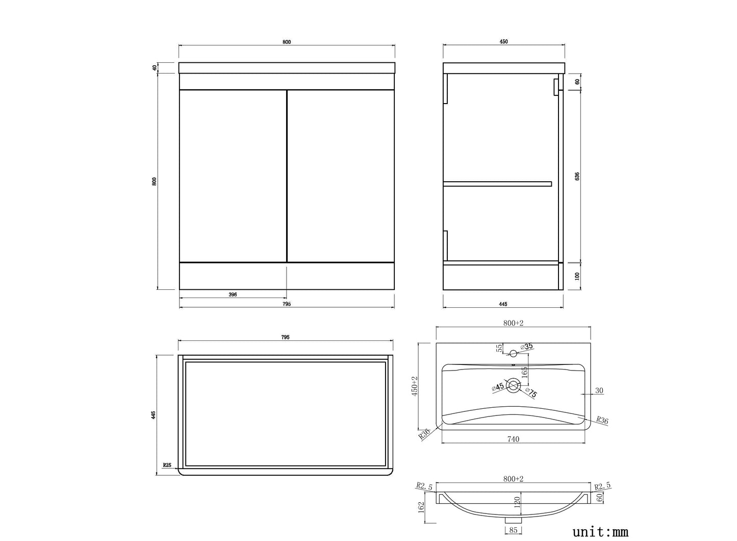 Orion 800 2 Door Floor Standing Vanity Unit With Basin - White
