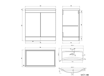 Orion 800 2 Door Floor Standing Vanity Unit With Basin - White