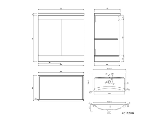 Orion 800 2 Door Floor Standing Vanity Unit With Basin - White