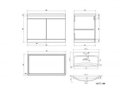 Orion 800 2 Door Floor Standing Vanity Unit With Basin - Light Grey