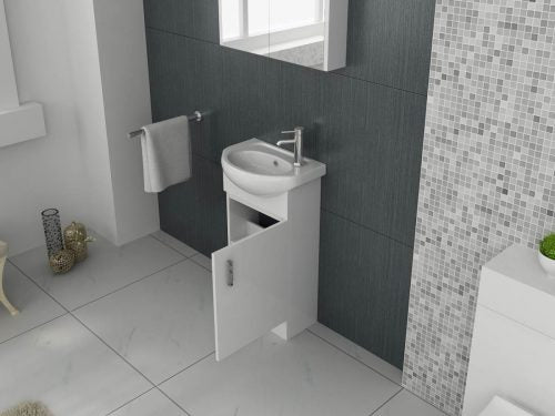 Petite 420mm Cloakroom Unit and basin - Gloss White