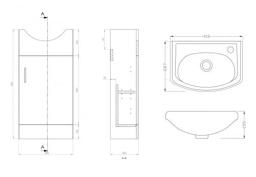 Petite 420mm Cloakroom Unit and basin - Anthracite Grey Gloss