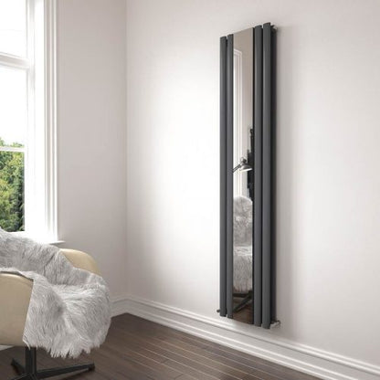 Princia Matt Anthracite Double Panel Mirror Radiator - 1800 x 385mm