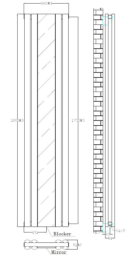 Princia Matt Anthracite Double Panel Mirror Radiator - 1800 x 385mm