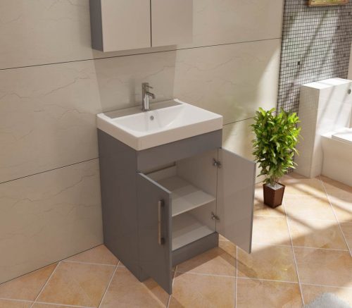Star 500mm FS Unit and Ceramic Basin - Light Grey Gloss