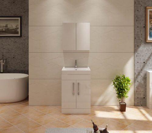 Star 500mm FS Unit and Ceramic Basin - White Gloss