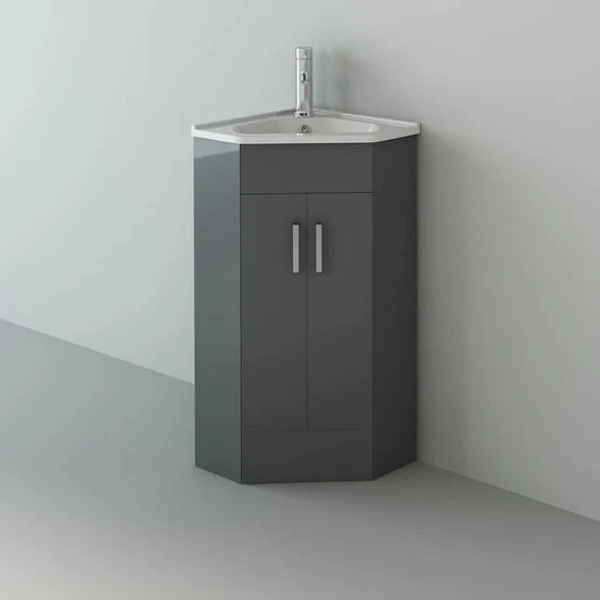 Krona Corner 400mm Unit and basin - Anthracite Grey Gloss