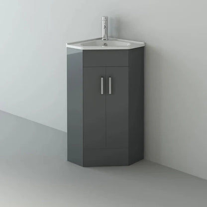 Krona Corner 400mm Unit and basin - Anthracite Grey Gloss