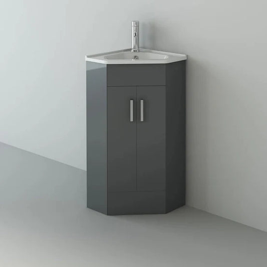 Krona Corner 400mm Unit and basin - Anthracite Grey Gloss