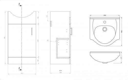 Mars 450mm Unit and basin - Gloss White
