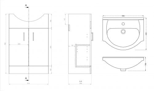 Mars 550mm Unit and basin - Gloss White