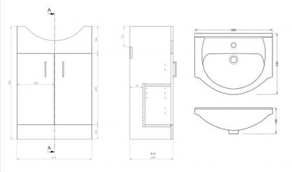 Mars 550mm Unit and basin - Gloss White