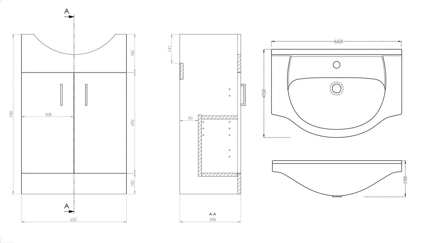 Mars 650mm Unit and basin - Gloss White