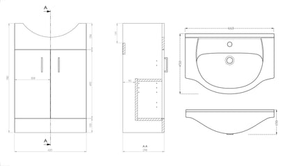 Mars 650mm Unit and basin - Gloss White