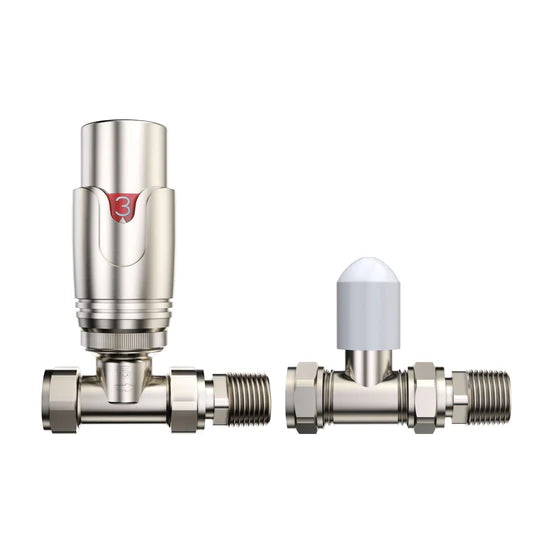 Pro Brushed Nickel 1/2" Thermostatic Radiator Valve TRV + Lockshield - 3 Types