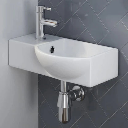 Charm Ceramic Small Cloakroom Basin White Wall Hung - Left Hand 395x280x140mm