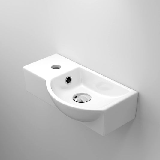 Charm Ceramic Small Cloakroom Basin White Wall Hung - Left Hand 395x280x140mm