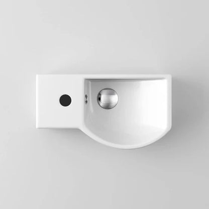 Charm Ceramic Small Cloakroom Basin White Wall Hung - Left Hand 395x280x140mm