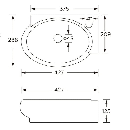 Karnak Oval Ceramic Wall Hung Cloakroom Basin - 430x285x140mm