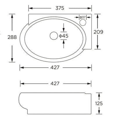 Karnak Oval Ceramic Wall Hung Cloakroom Basin - 430x285x140mm