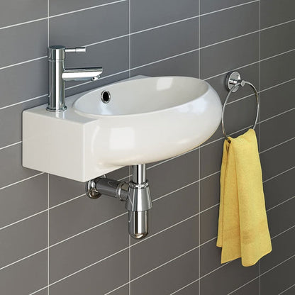 Karnak Oval Ceramic Wall Hung Cloakroom Basin - 430x285x140mm