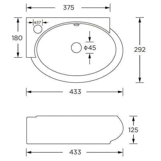 Karnak Oval Ceramic Wall Hung Cloakroom Basin - 430x285x140mm