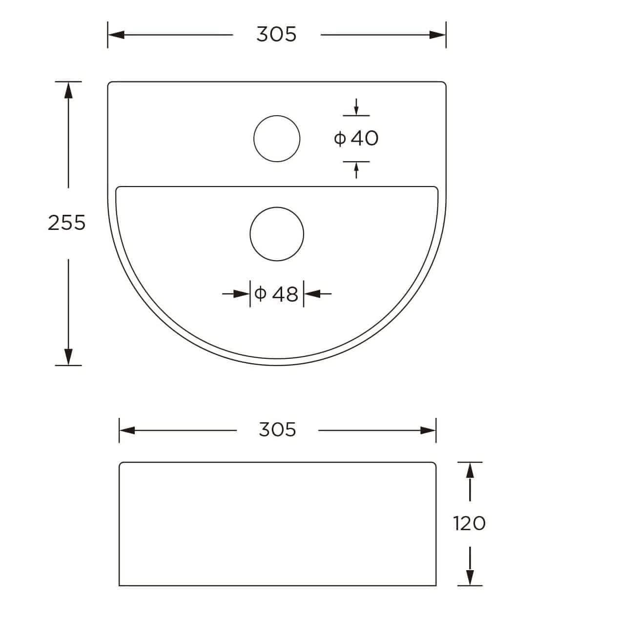 Maze Round Ceramic Small Cloakroom Compact Basin White 305x255x120mm