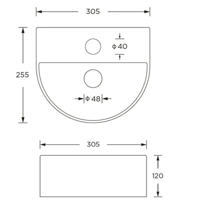 Maze Round Ceramic Small Cloakroom Compact Basin White 305x255x120mm