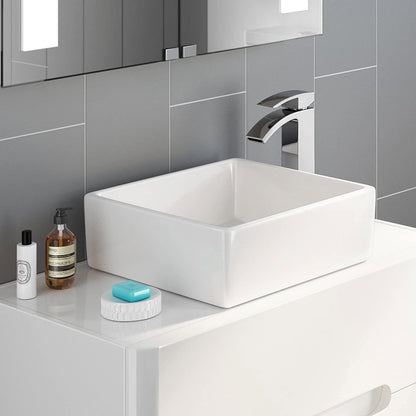Presto Square Ceramic Cloakroom Countertop Basin White 380x380x135mm