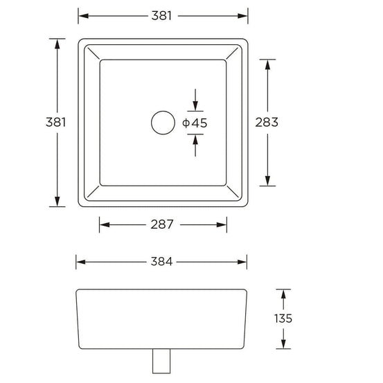 Presto Square Ceramic Cloakroom Countertop Basin White 380x380x135mm