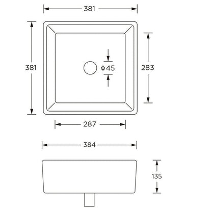Presto Square Ceramic Cloakroom Countertop Basin White 380x380x135mm