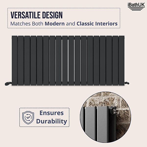Belgravia Horizontal Double Slim Flat Panel Radiator Matt Anthracite - 5 Sizes