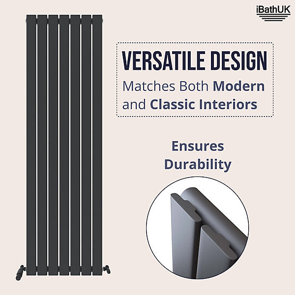 Belgravia Vertical Single Slim Flat Panel Radiator Matt Anthracite - 2 Sizes