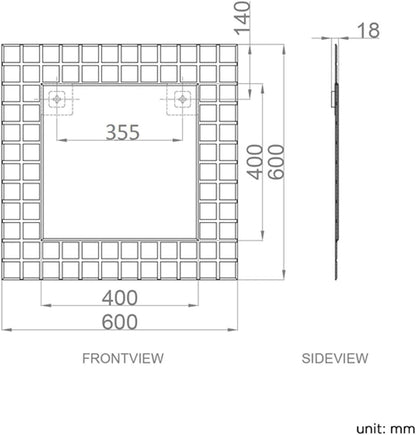 Mike 600 x 600mm  Bathroom Mosaic Square Designer Wall Mirror