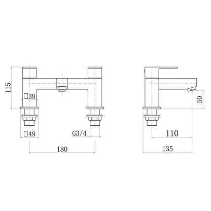 Munro Square Bath Filler Mixer Tap - 3 Colours